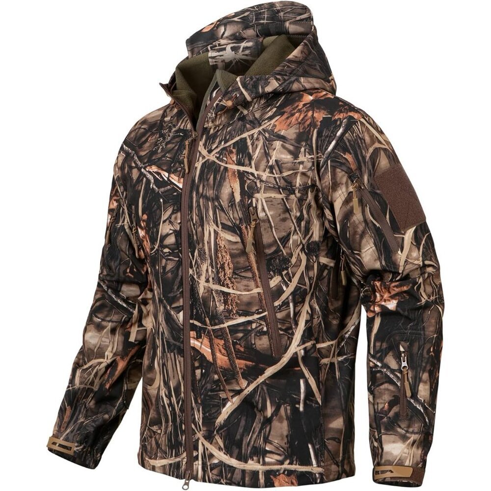 Men's Soft Shell Military Tactical Jacket Outdoor Camouflage Hunting Fleece Hood